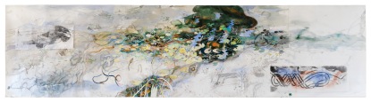 John Wolseley  Daly River Creek, 2012-13, watercolour, pencil, linocut, woodcut on paper, 150 x 600cms