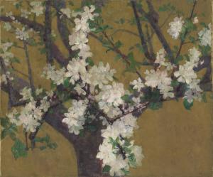 Almond tree in blossom, 1887. Longpre-les-Corps-Saints, France oil and powdered bronze on canvas on plywood.